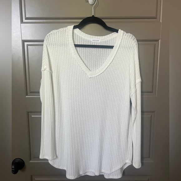 First Love Tops - First Love White Waffle Knit Long Sleeve